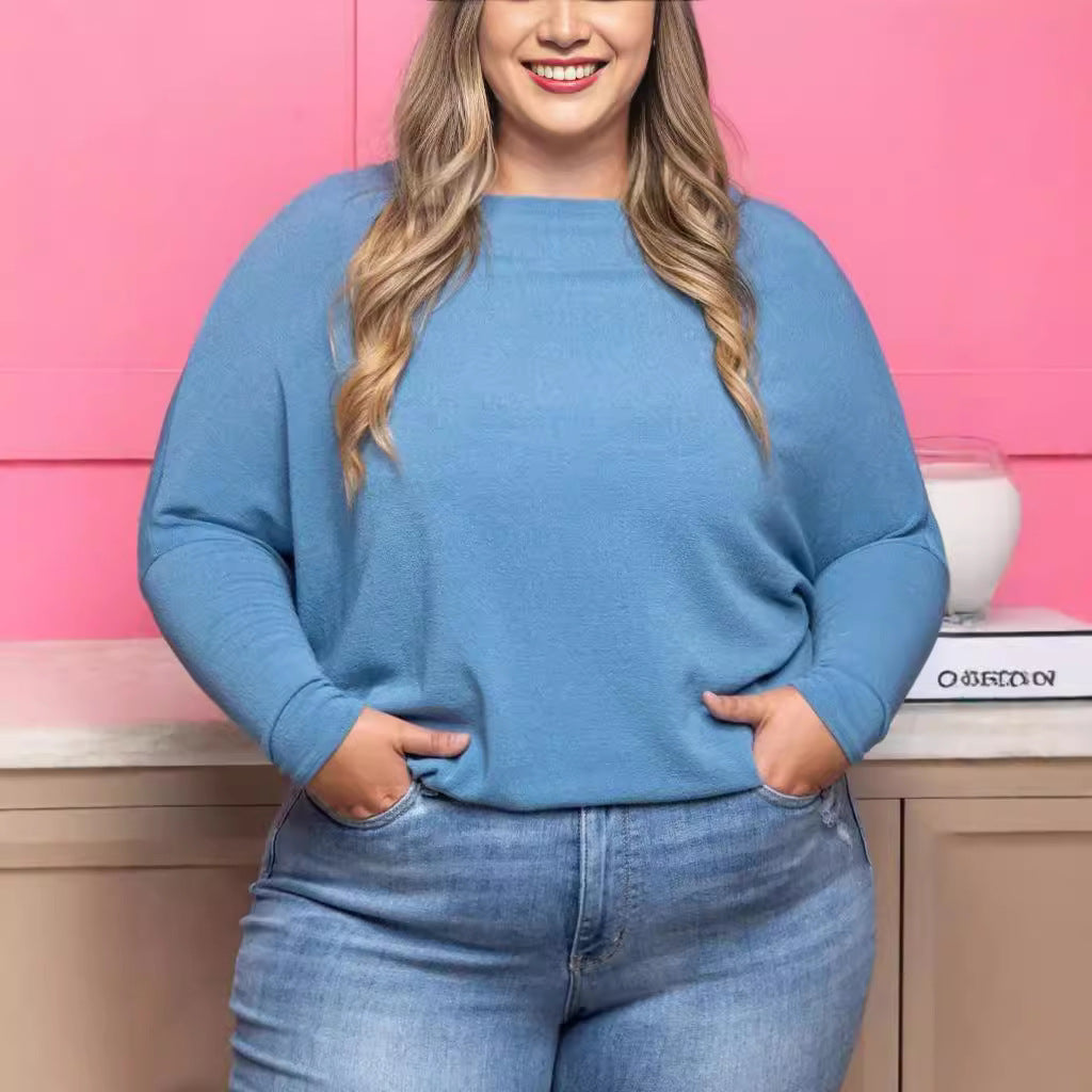 Plus Size Casual Batwing Sleeve Crewneck Sweater