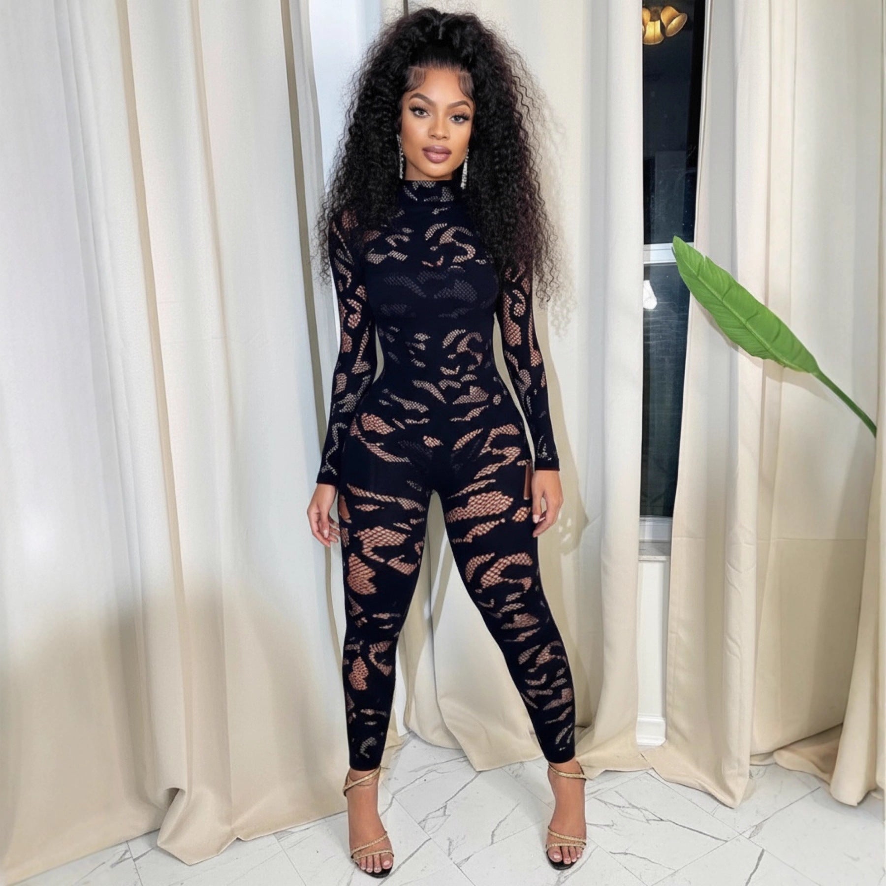 Hollow-Out Lace Bodycon Jumpsuit & Hip-Lifting Romper