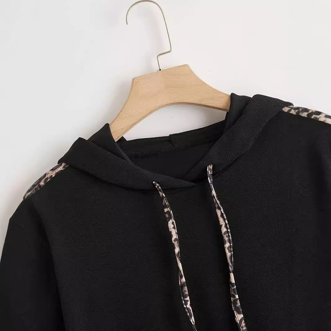 Plus Size Leopard Print Drawstring Hoodie