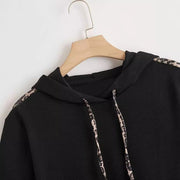 Plus Size Leopard Print Drawstring Hoodie