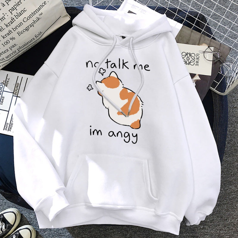 Cute Angry Cat Print Women's Streetwear Hoodie