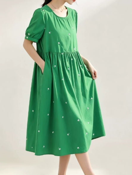 Womens Loose-fitting Cotton Embroidered Dress