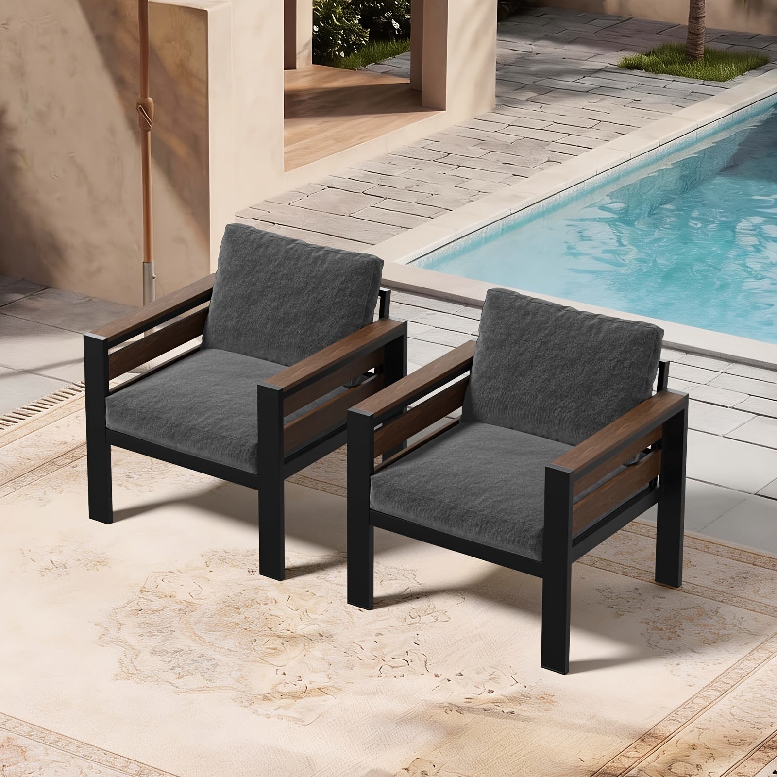 Aluminum Patio Furniture Set, Modular Patio Conversation Set with Widened Armrests And Thickened Cushions, Metal Outdoor Furniture Set for Porch, Balcony, Deck, Yard