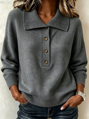 American-style Vintage-buttoned Half-zip Turtleneck Loose-fit Casual Womens Sweater