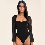 Sexy Fashionable Patchwork Mesh Lantern-Sleeve Jumpsuit For Women