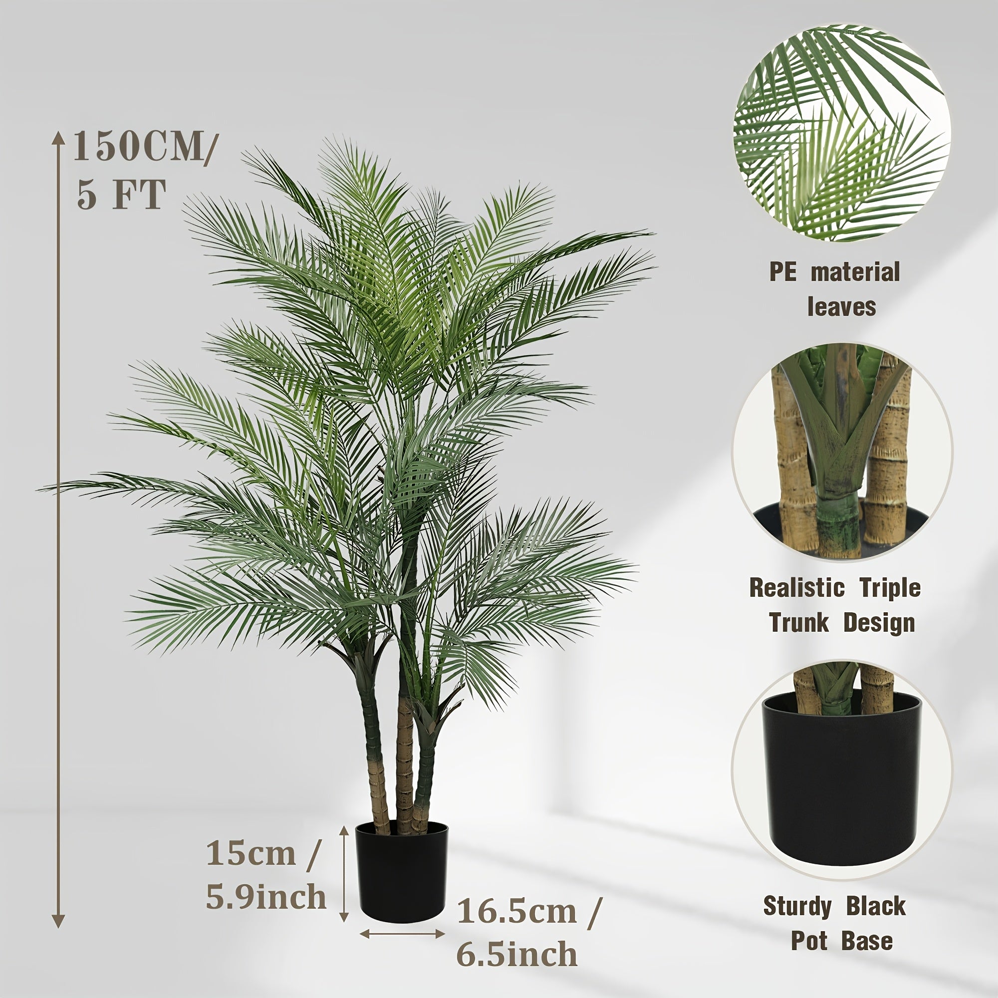 4 to 6 foot tall artificial tropical palm tree with realistic UV-resistant leaves