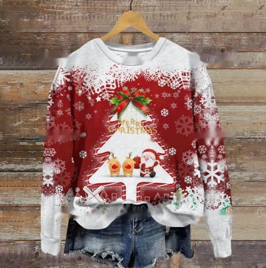 Women's Festive Holiday Print Crewneck Christmas Sweater