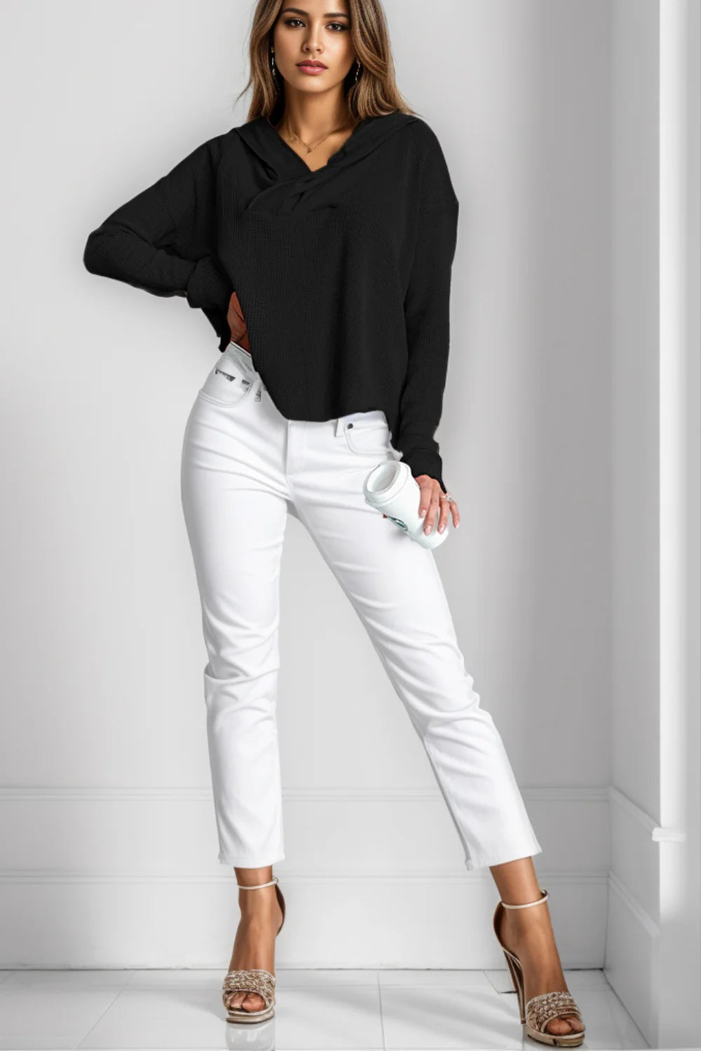 Women's Casual Solid Color Long Sleeve Hooded Pullover Sweater