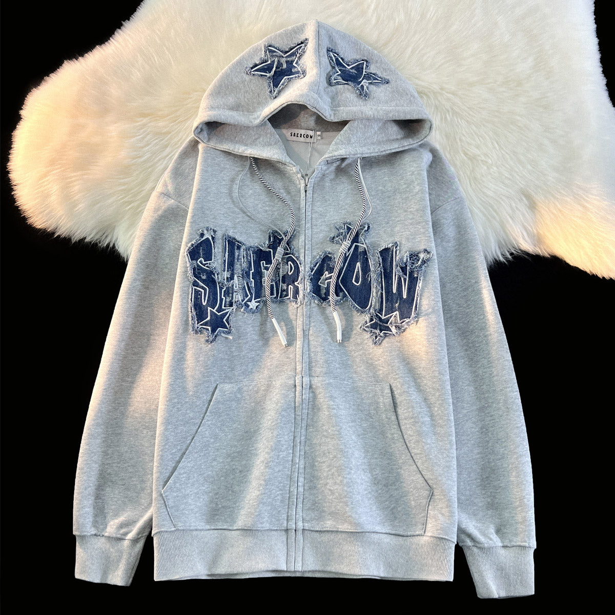 Women's Letter Zip-Up Hooded Cardigan Sweater