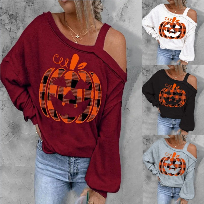 Halloween Christmas Pumpkin Printed Thin Sweater For Women