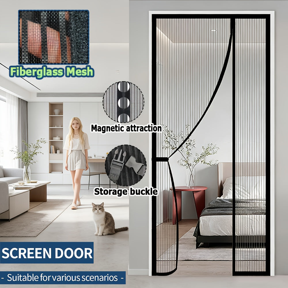 1pc Side-opening Magnetic Screen Door, Reversible Left and Right Design, with Hooks, Easy to Install, Prevents Insects From Entering, Suitable for Living Room and Bedroom Partition Screens, Door Curta