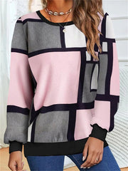 Geometric 3D Print Loose Long Sleeve Sweater