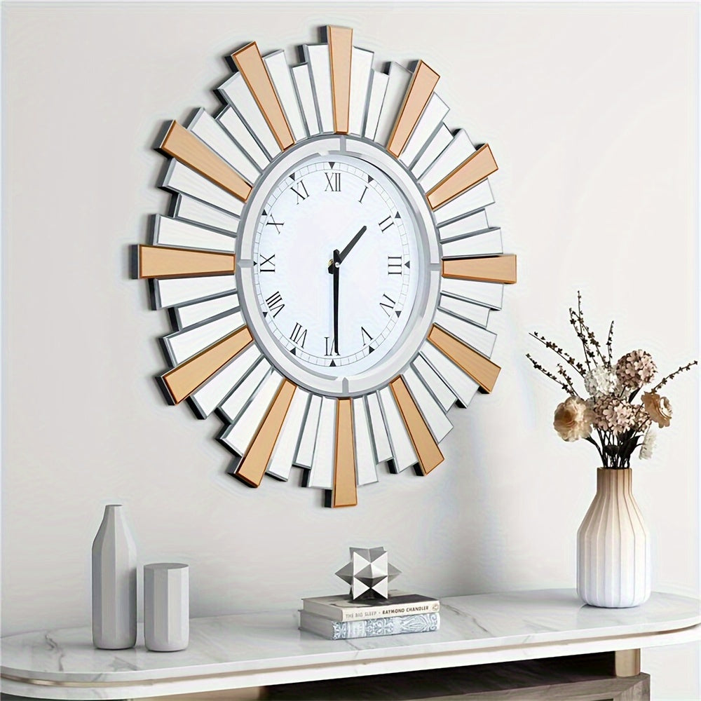 Large Wall Clock Silent Non-ticking Starburst Beveled Mirror Clocks Modern Sunburst Mirrors Home Decorations