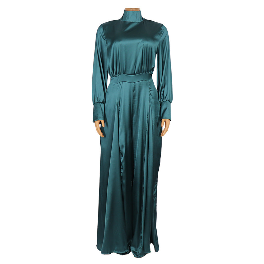 African Women's Fashion Temperament Horn Stretch Satin FabricJ Umpsuit