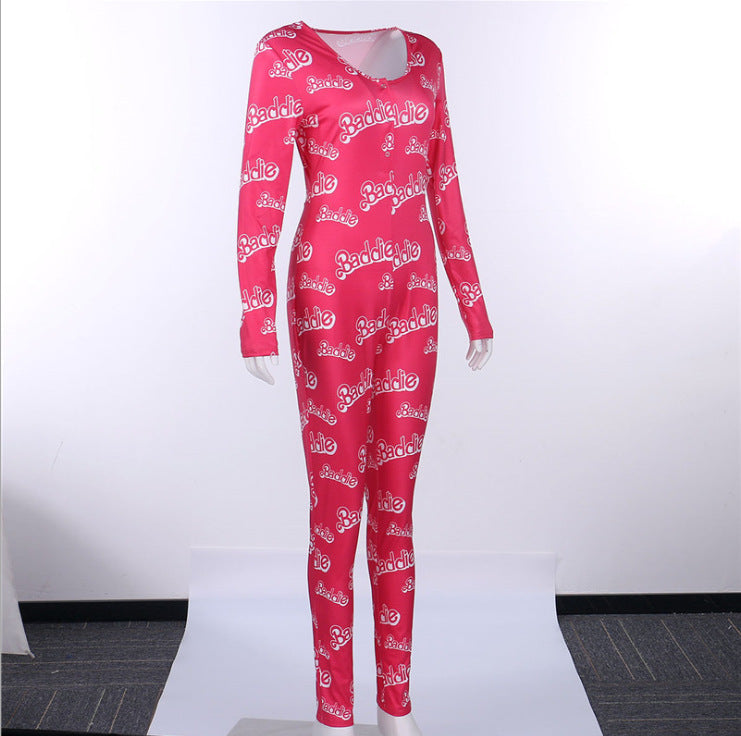 Printed Slim Sexy Long-sleeved One-piece Pajamas