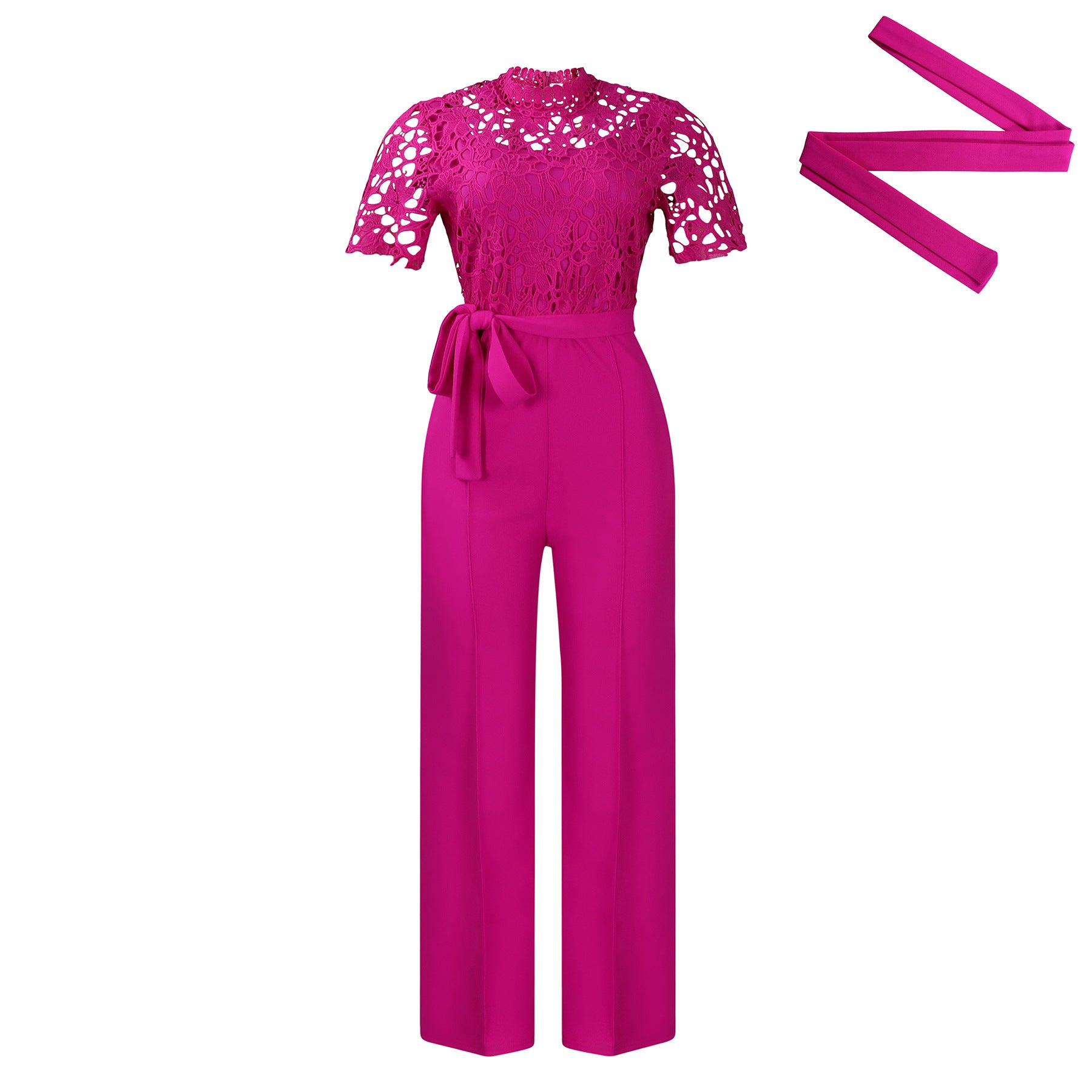 Lace Hollow-Out High-Waist Wide-Leg Jumpsuit