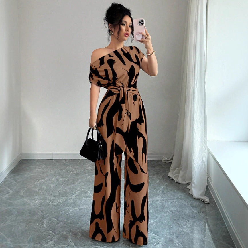 Chic One-Shoulder Wide Leg Vacation Jumpsuit