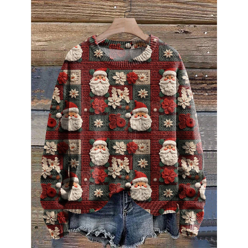 Women's Abstract Print Drop-Shoulder Casual Pullover Sweater