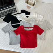Sleek Cross-Back T-Shirt with Belted Chest Pad – Flattering Fit