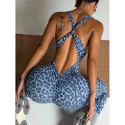 Seamless Leopard Print Hollow-Out One-Piece Bodysuit