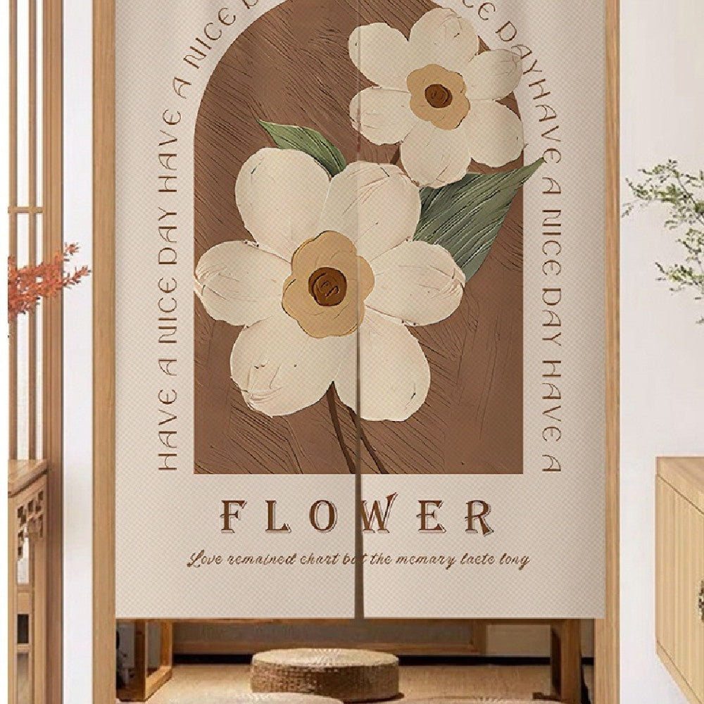 Cream Flowers Simple Door Curtain Bathroom Windshield