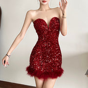 Womens Sexy Bandeau Dress with Raw-edged Body-hugging Silhouette