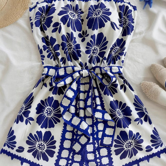 Chic Printed Backless Halter Resort Jumpsuit