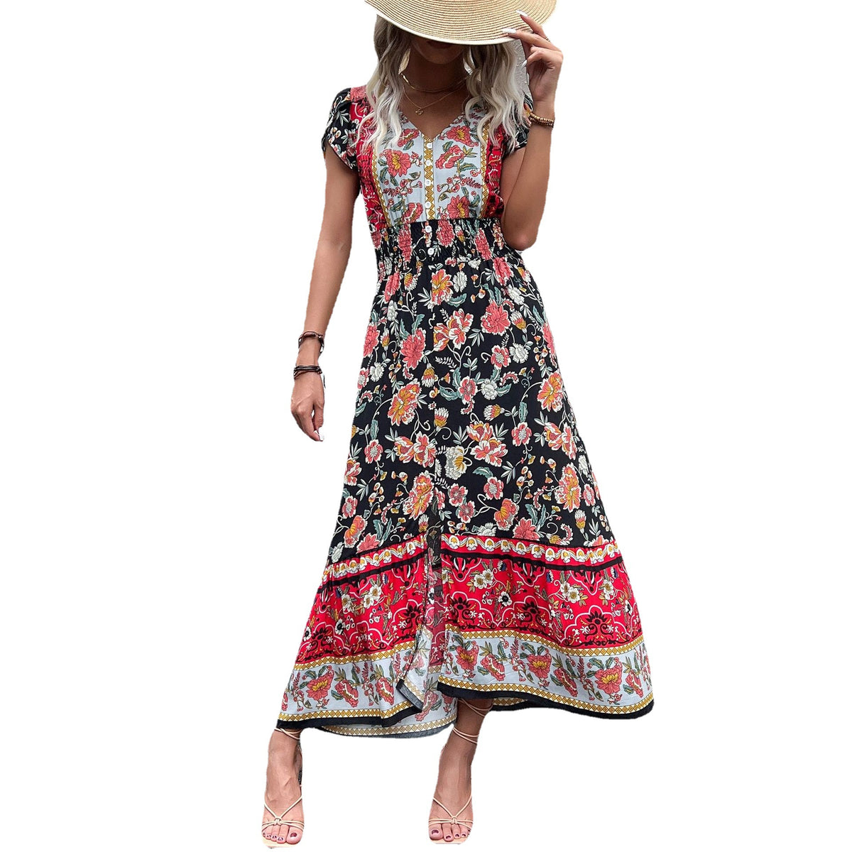Women's Ethnic Style Printed Front Slit Dress