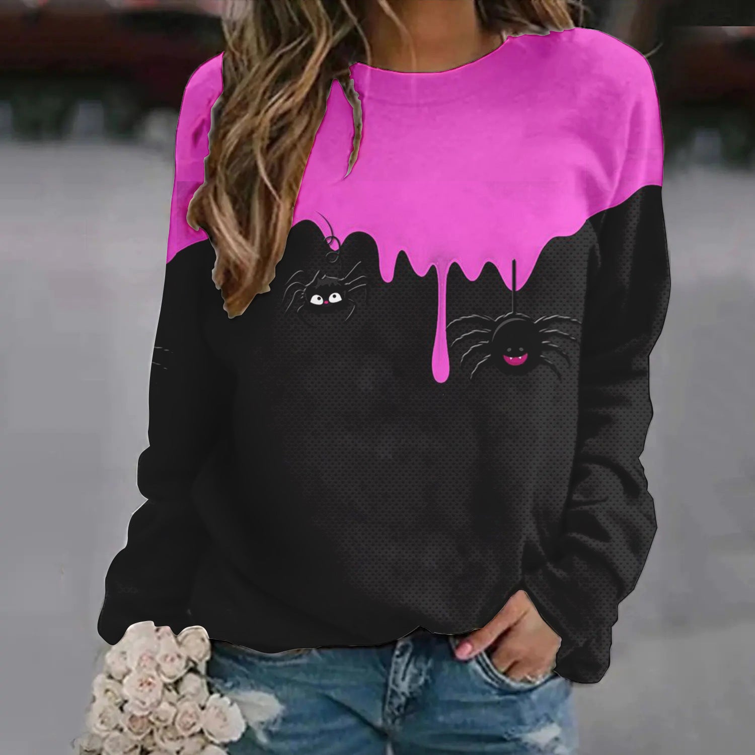 Women's Halloween Printed Raglan Sleeve Sweater