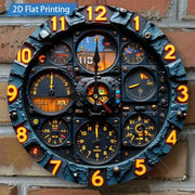 10x10 Inch Aviation Pilot Dashboard Wall Clock - Silent Non-Ticking Mechanism, Retro Aircraft Cockpit Design with Black/Golden/Grey, Artificial Wood Frame & Realistic Flight Instrument Panel for Home, Office, for Man Cave, Pilot