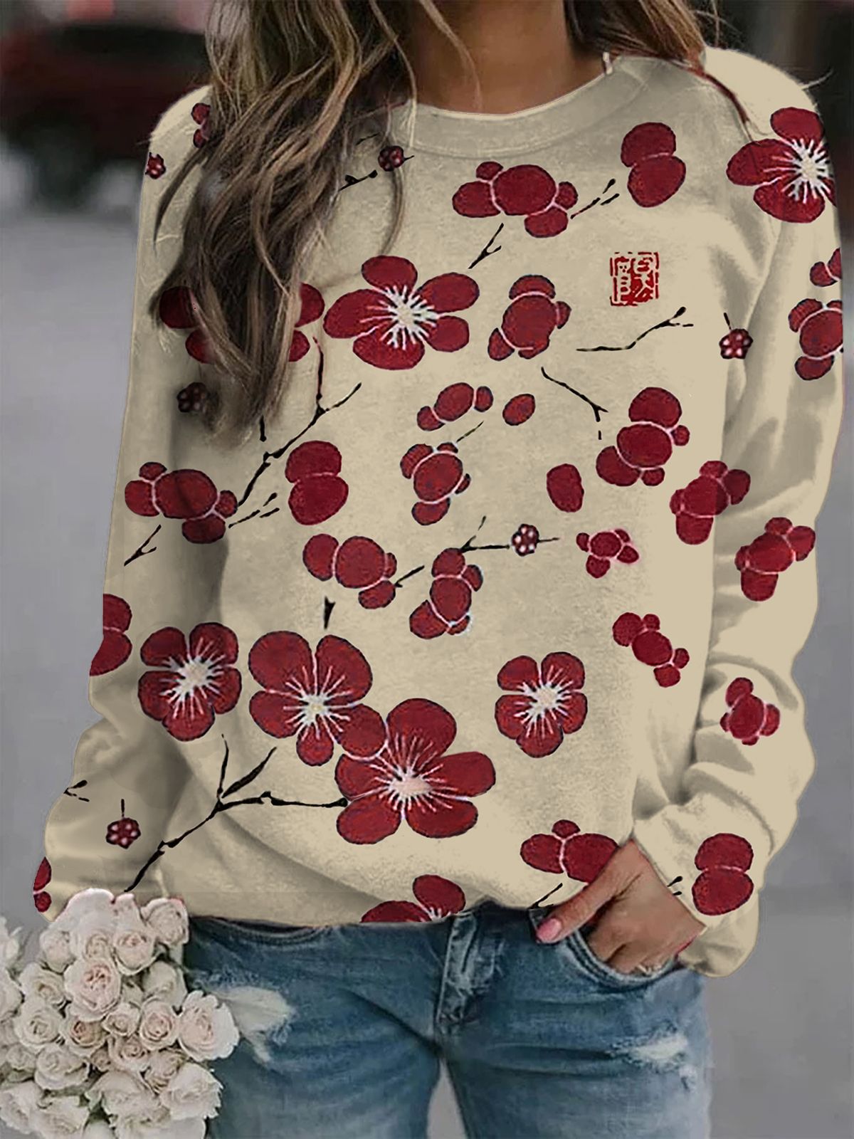 Men's Streetwear Graphic Round-Neck Pullover Top
