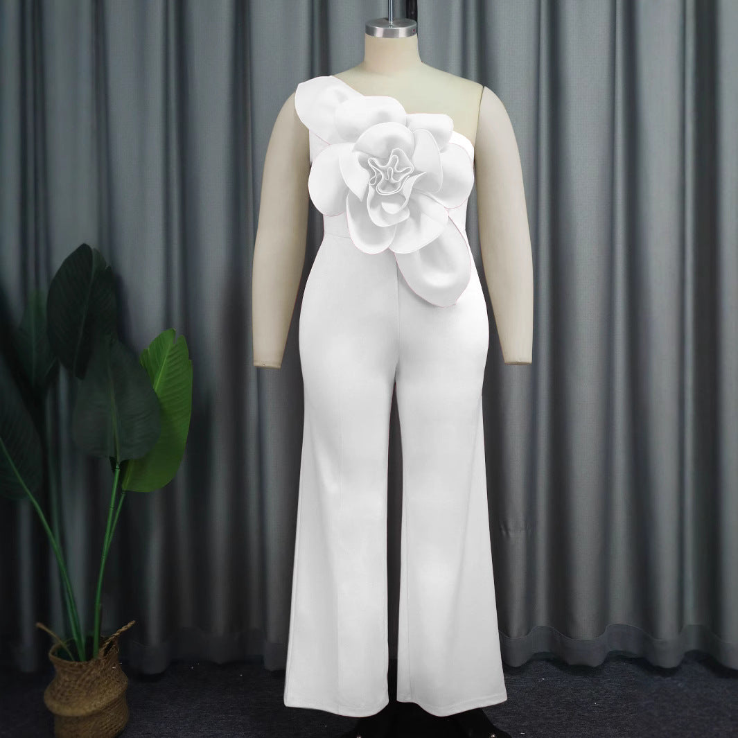 Chic 3D Flower Sleeveless Straight-Leg Jumpsuit