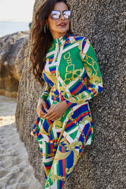 Women's Printed High-Neck Long-Sleeve Sun-Protective Swimsuit