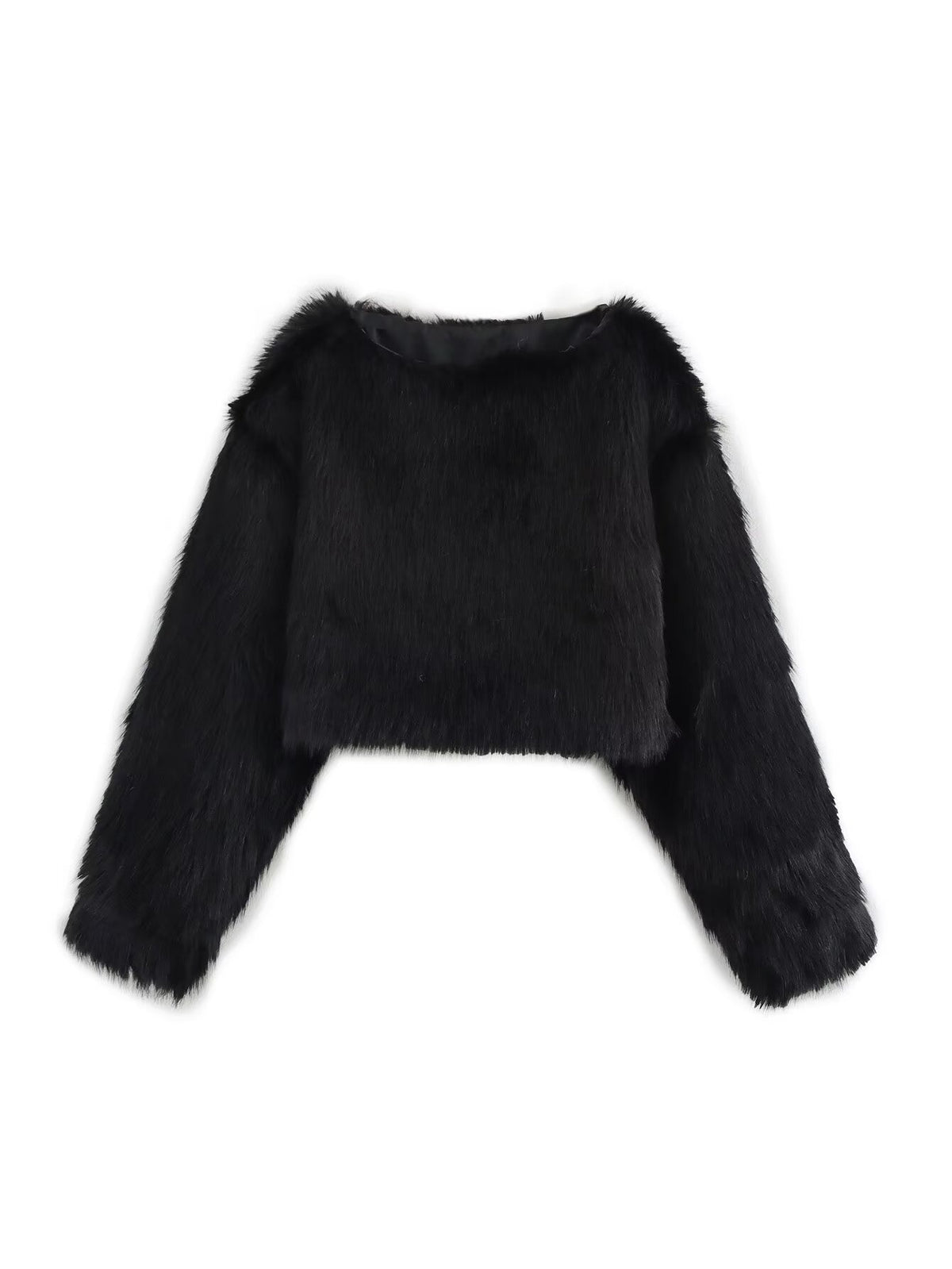 Loose Minimalist Short Cardigan with a Crew Neck and Long Sleeves