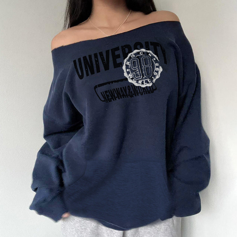 Chic Off-The-Shoulder Street Style Printed Sweater