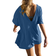 Women's Casual Crew Neck Short Sleeve Pocket Jumpsuit