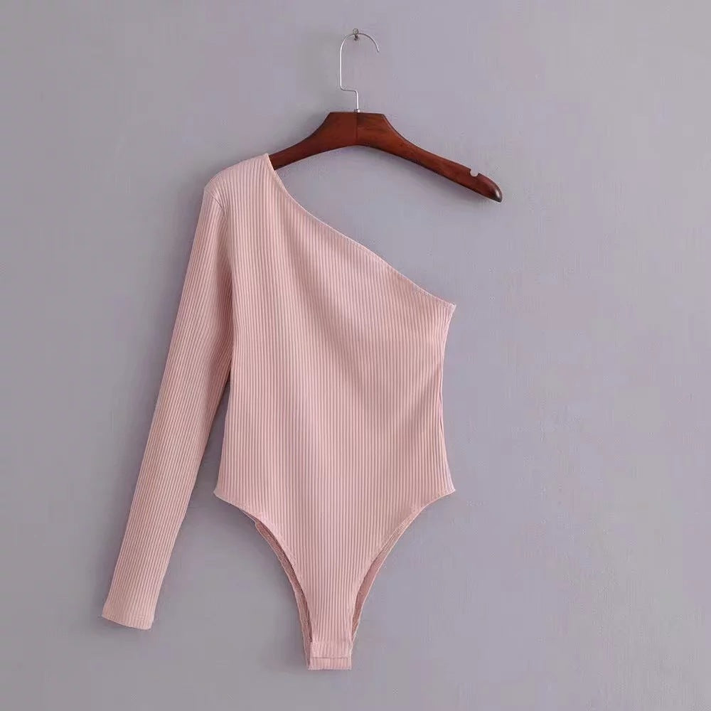 Women's Autumn Thread Elastic Diagonal Collar One-piece Bottoming Shirt