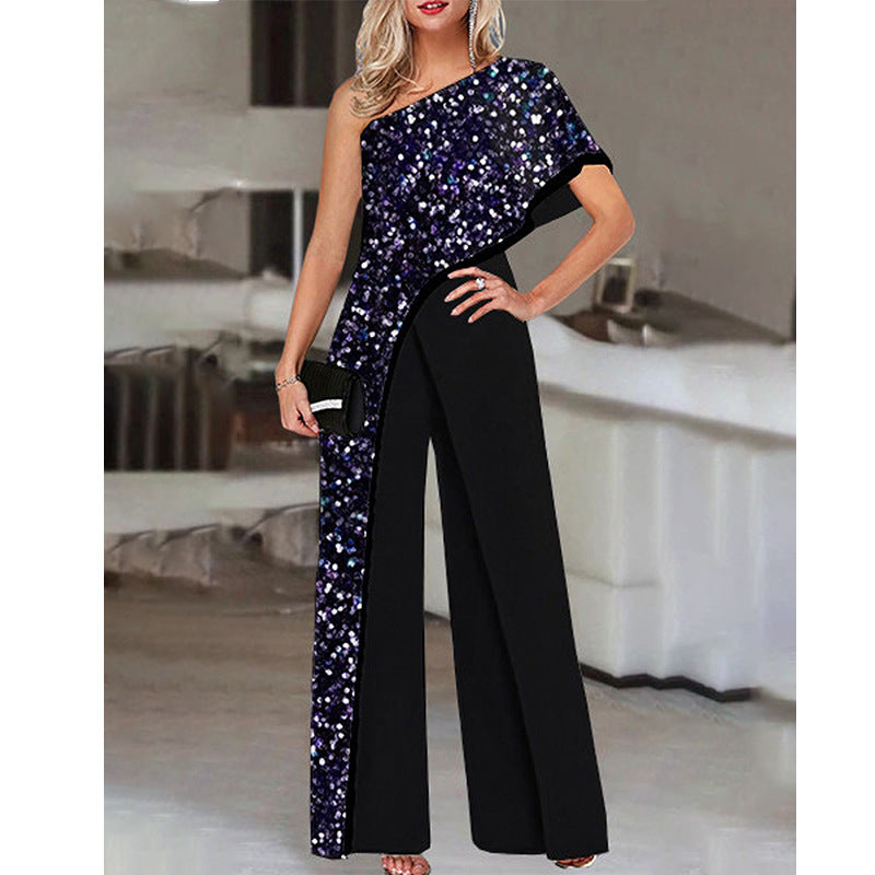 Women's Color Contrast Slimming Printed Jumpsuit