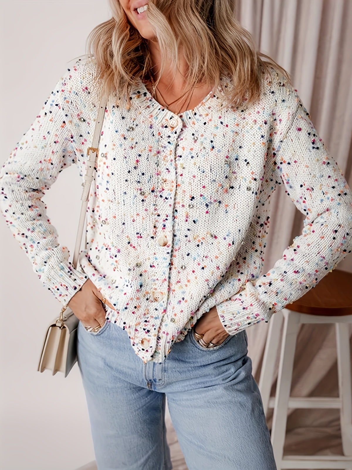 Colorful Polka-dot Patchwork Pullover Sweater