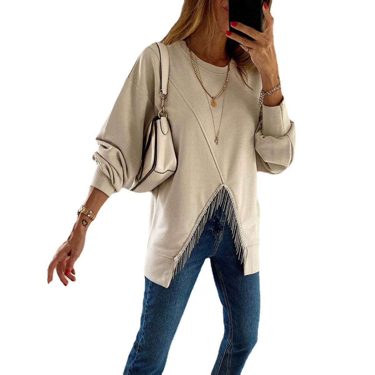 Women's Split Tassel Loose Casual Long Sleeve Sweater