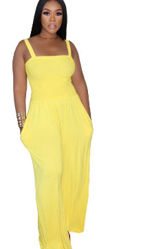 Casual Solid Color Strap Tube Top Wide Leg Jumpsuit