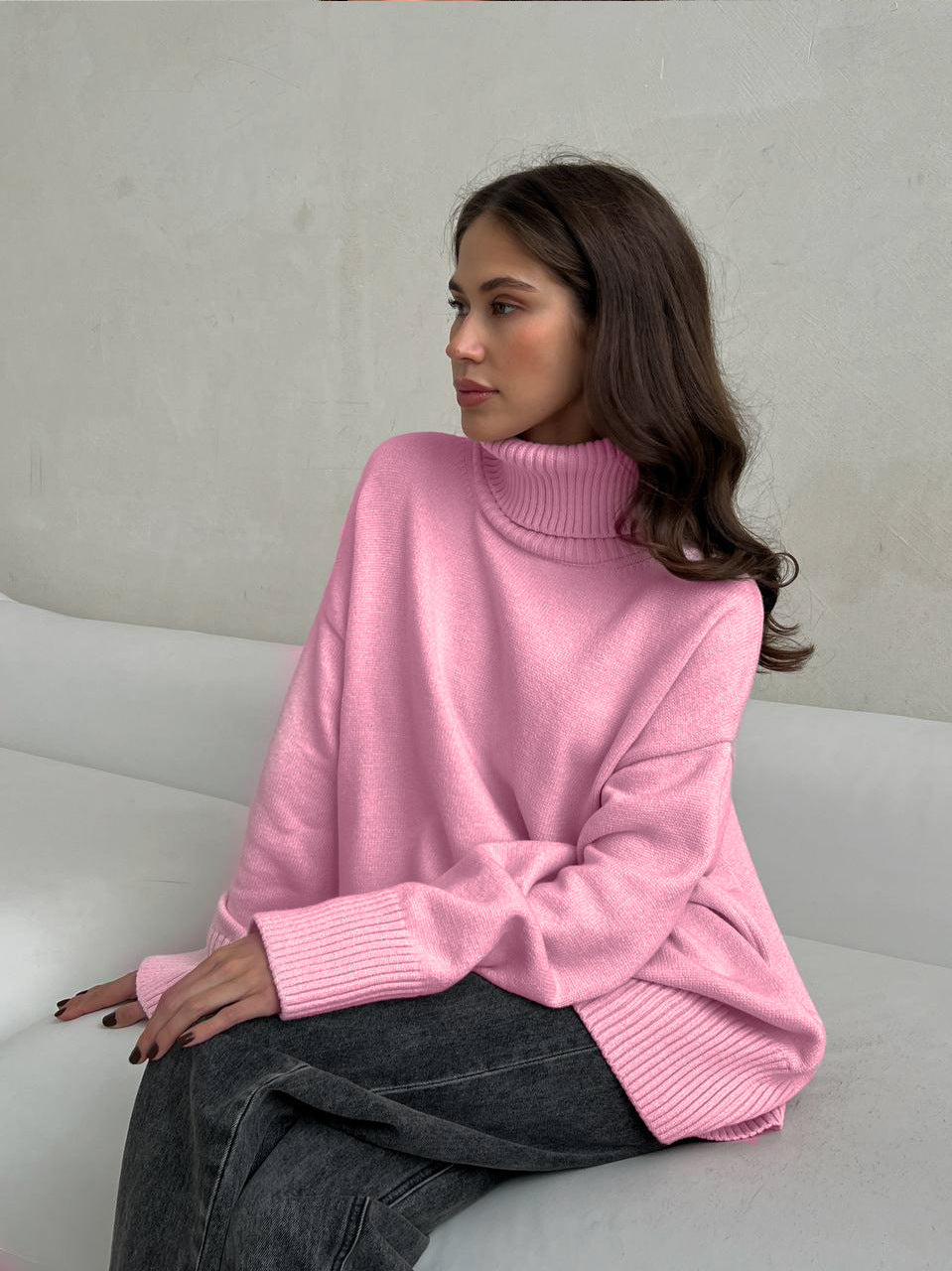 Autumn and Winter European and American Loose Basic Style Solid Color Pullover