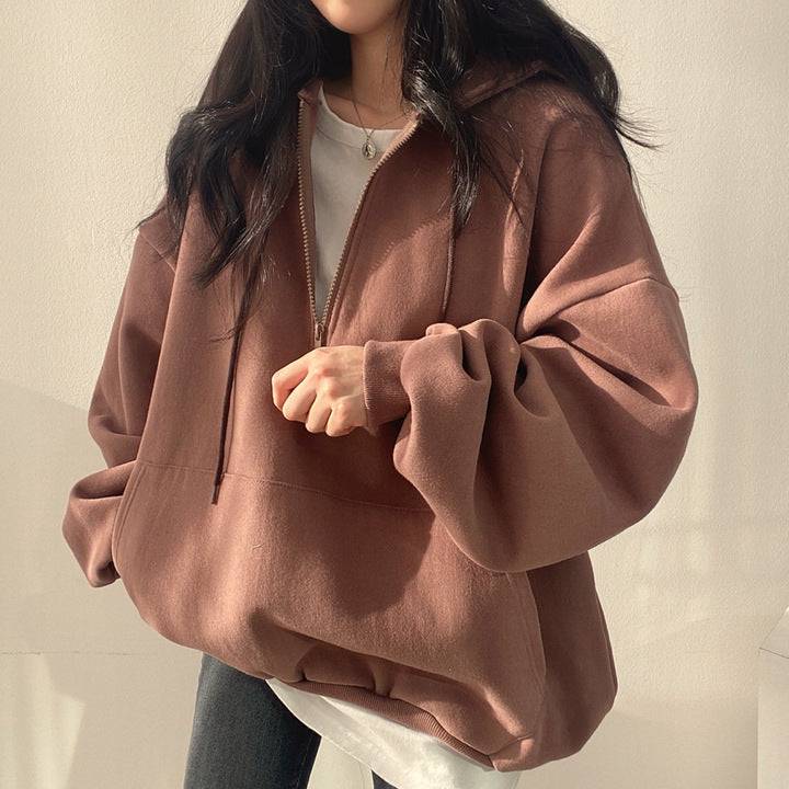 Women's Fleece-Lined Zip Hoodie Pullover Sweater