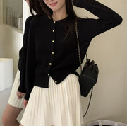 Versatile Solid-colored Cardigan Sweater Coat with Small Gold Buttons