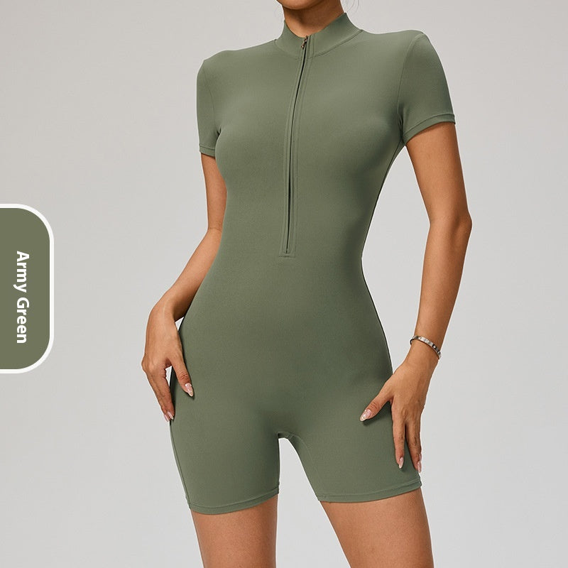 Women's Short Sleeve Zipper Sports Yoga Jumpsuit