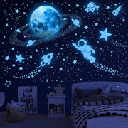 Glow in the Dark Galaxy Wall Stickers with Stars, Planets, and Rockets