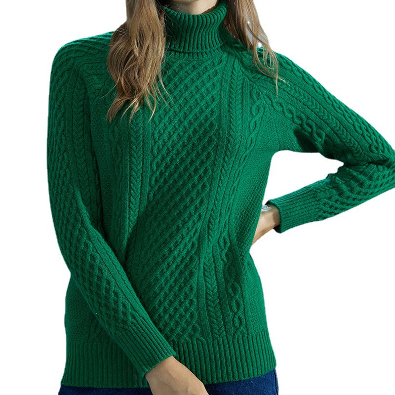 Women's High-neck Cable Knit Wool Sweater