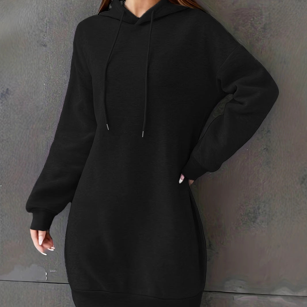 Women's Cozy Fleece-Lined Casual Hooded Sweatshirt Dress
