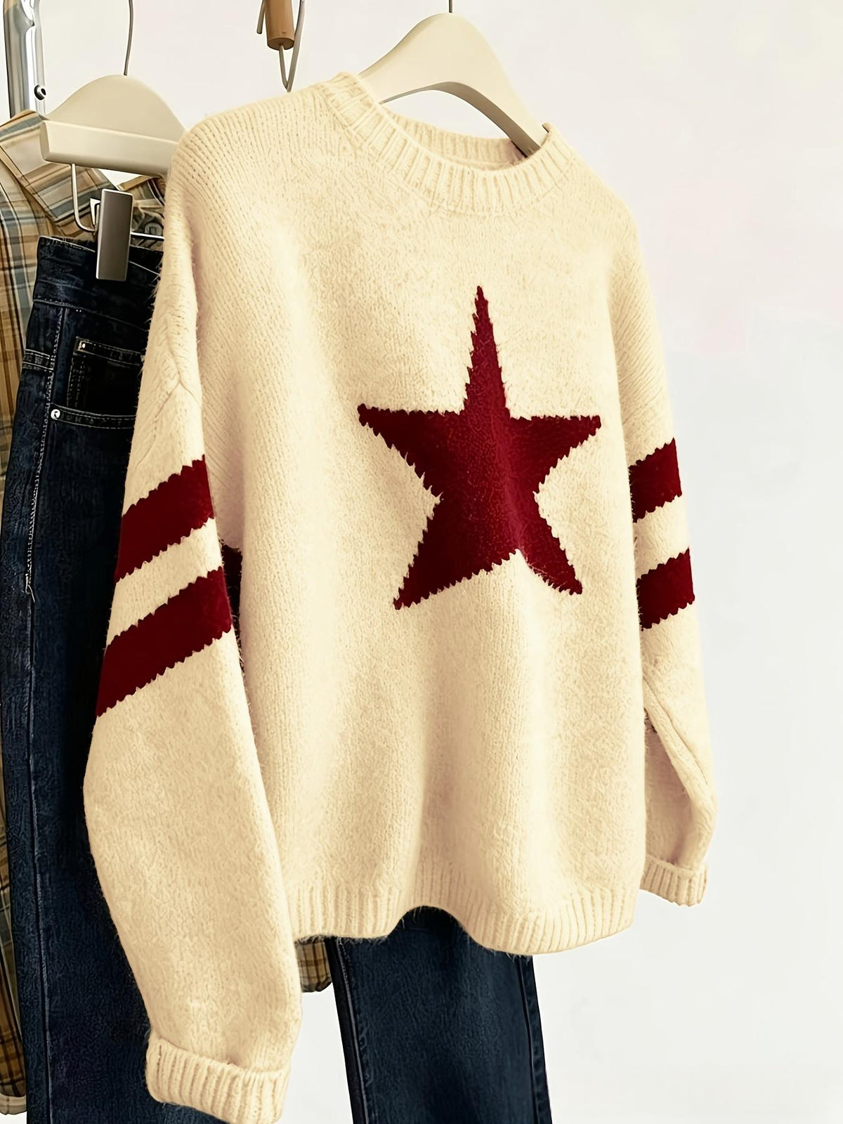 Simple Knitted Pullover with a Star Pattern