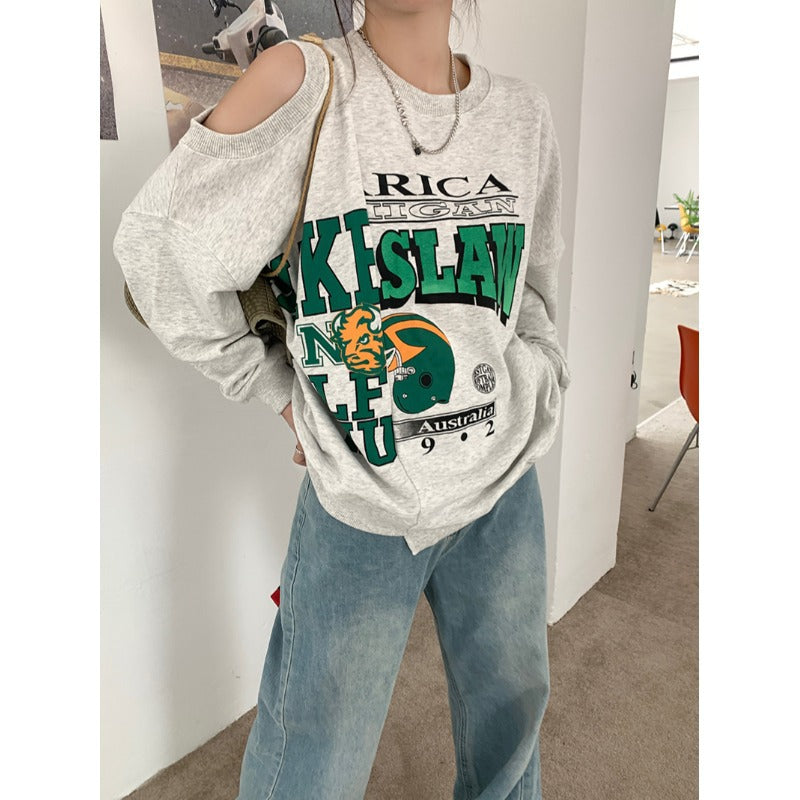 Chic Niche Design Grey Sweatshirt for Women